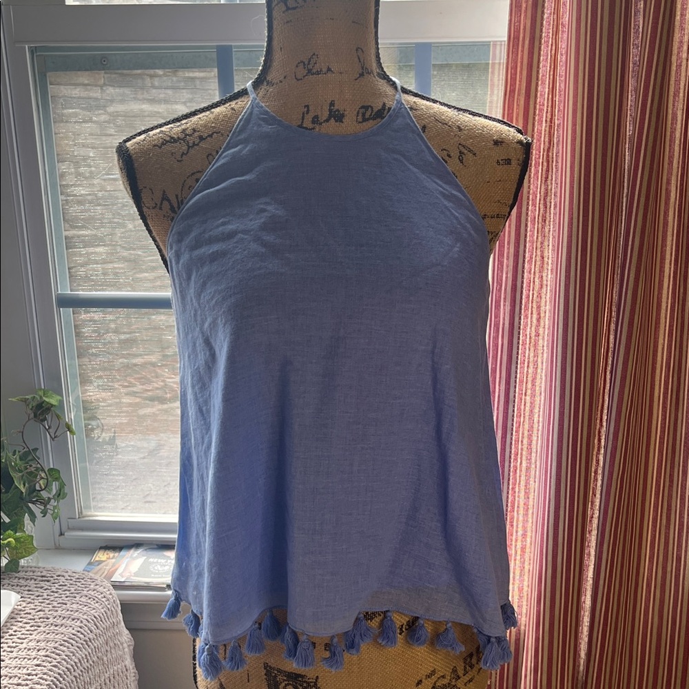 Tory Burch Chambray Halter Top with Tassels